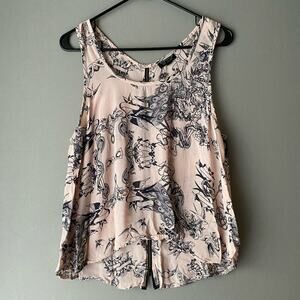 Topshop Floral Print Blouse - Black and Cream
